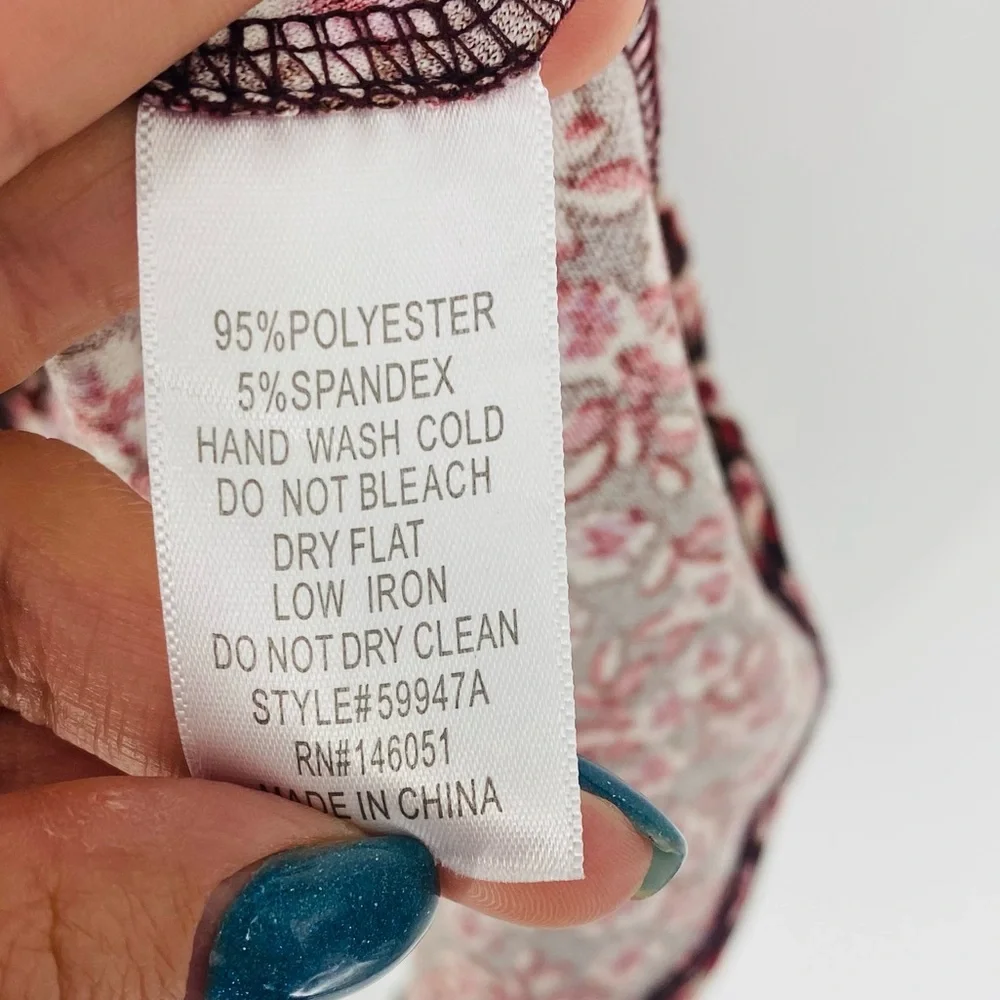 Monteau Brown Pink Floral Belted Pocket V-Neck Mid Dress M - Picture 7 of 7